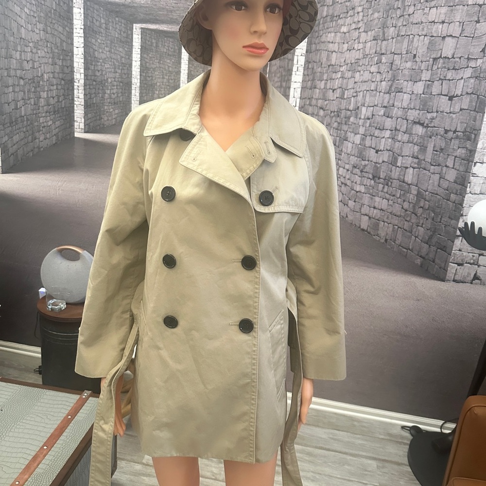 COACH Women's Khaki Button Down Belted Jacket Size-M